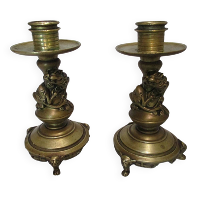 paire de bougeoirs asiatiques XIXème en bronze