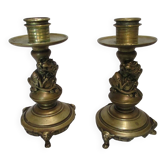 pair of Asian candlesticks from the 19th century in bronze