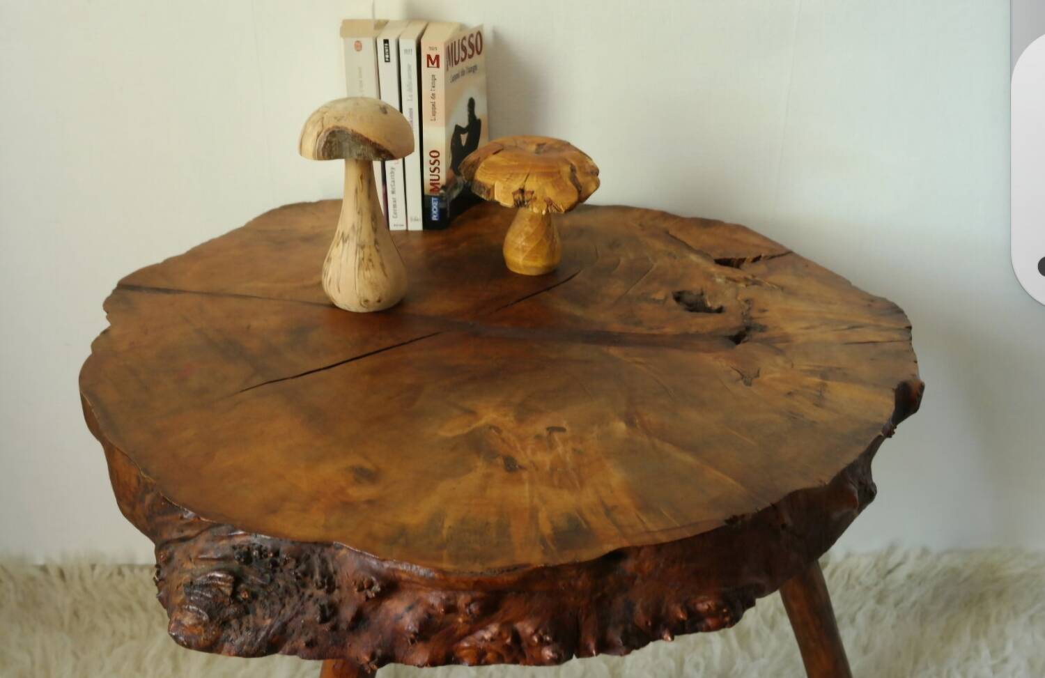 Side table, low brutalist made from tree stump.