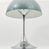 Rare Panthella table lamp by Verner Panton with a chrome base and grey shade.