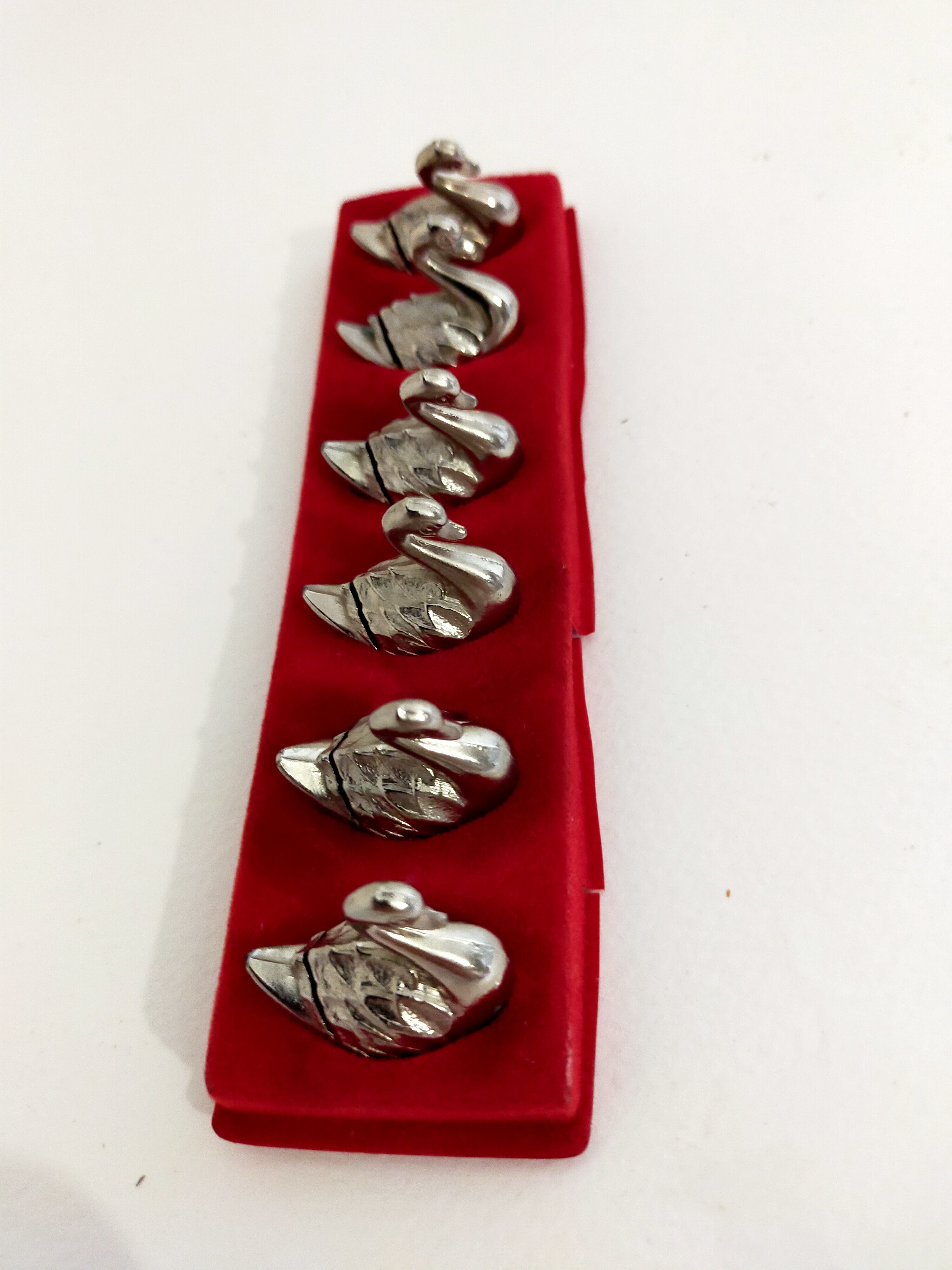 6 knife holder animal decoration swans in silver metal
