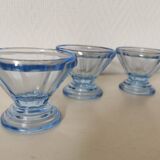 Set of glasses, coupe, ice cream, Normandy hole, cooked wine, digestives, art deco, blue