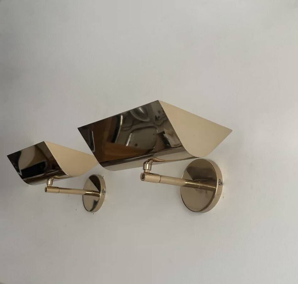 Pair of vintage adjustable solid brass wall lights France 1970
