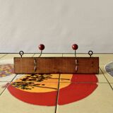Vintage coat rack - double coat hook - red wooden balls