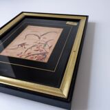 Frame decoration birds black and gold handmade screen printing France