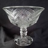 Candy box on foot in cut crystal with Art Deco geometric patterns