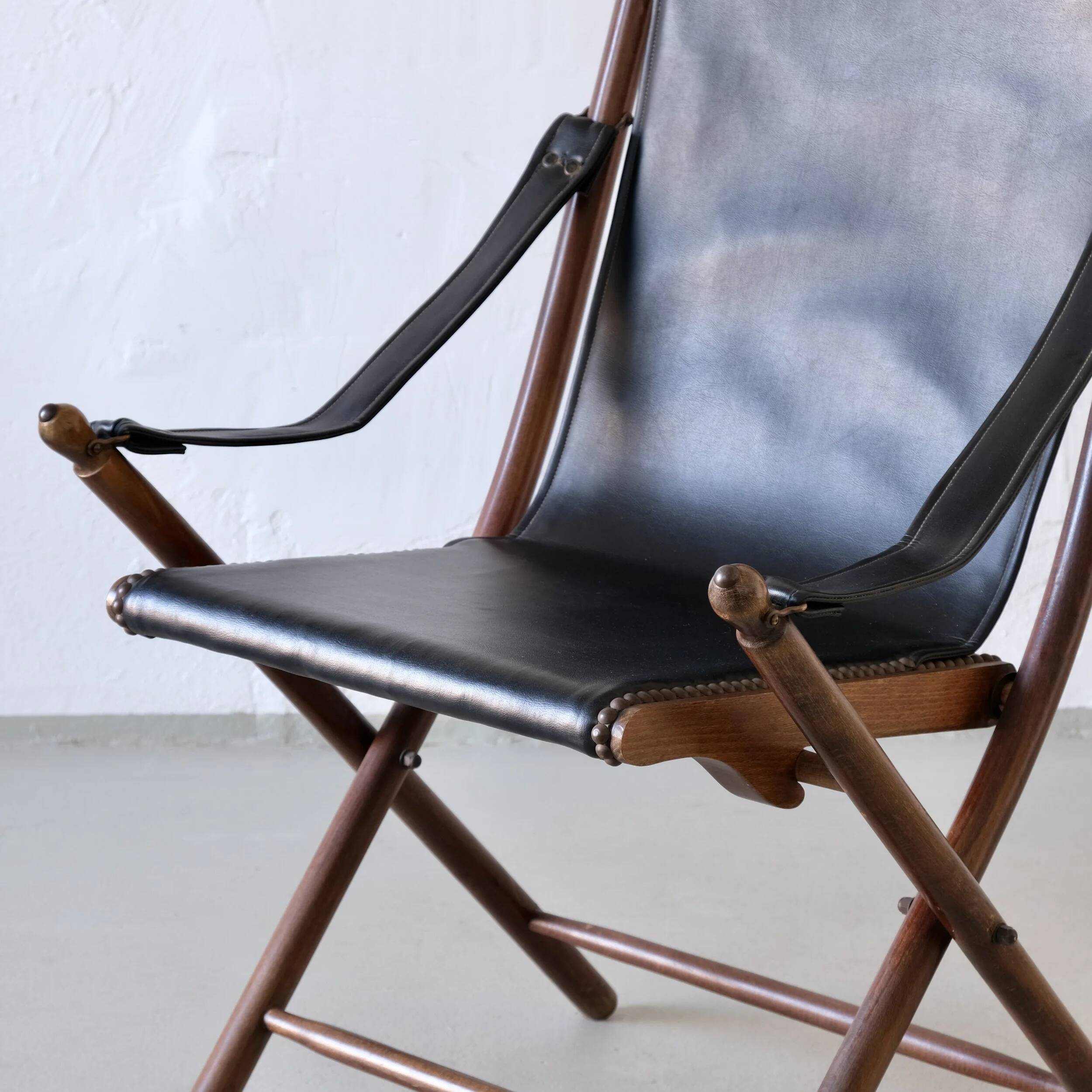 Vintage folding chair and tray table set | Campaign style