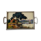 Plateau ancien vintage verre et métal