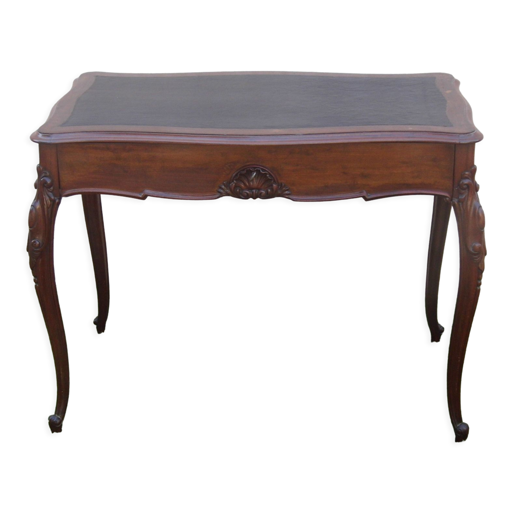 Flat desk old solid walnut top leather napoleon iii 1900 very good condition