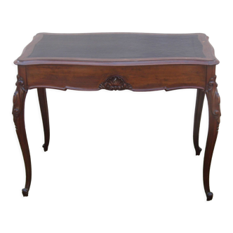 Flat desk old solid walnut top leather napoleon iii 1900 very good condition