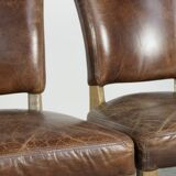 Set of 4 vintage cowhide and wooden dining chairs