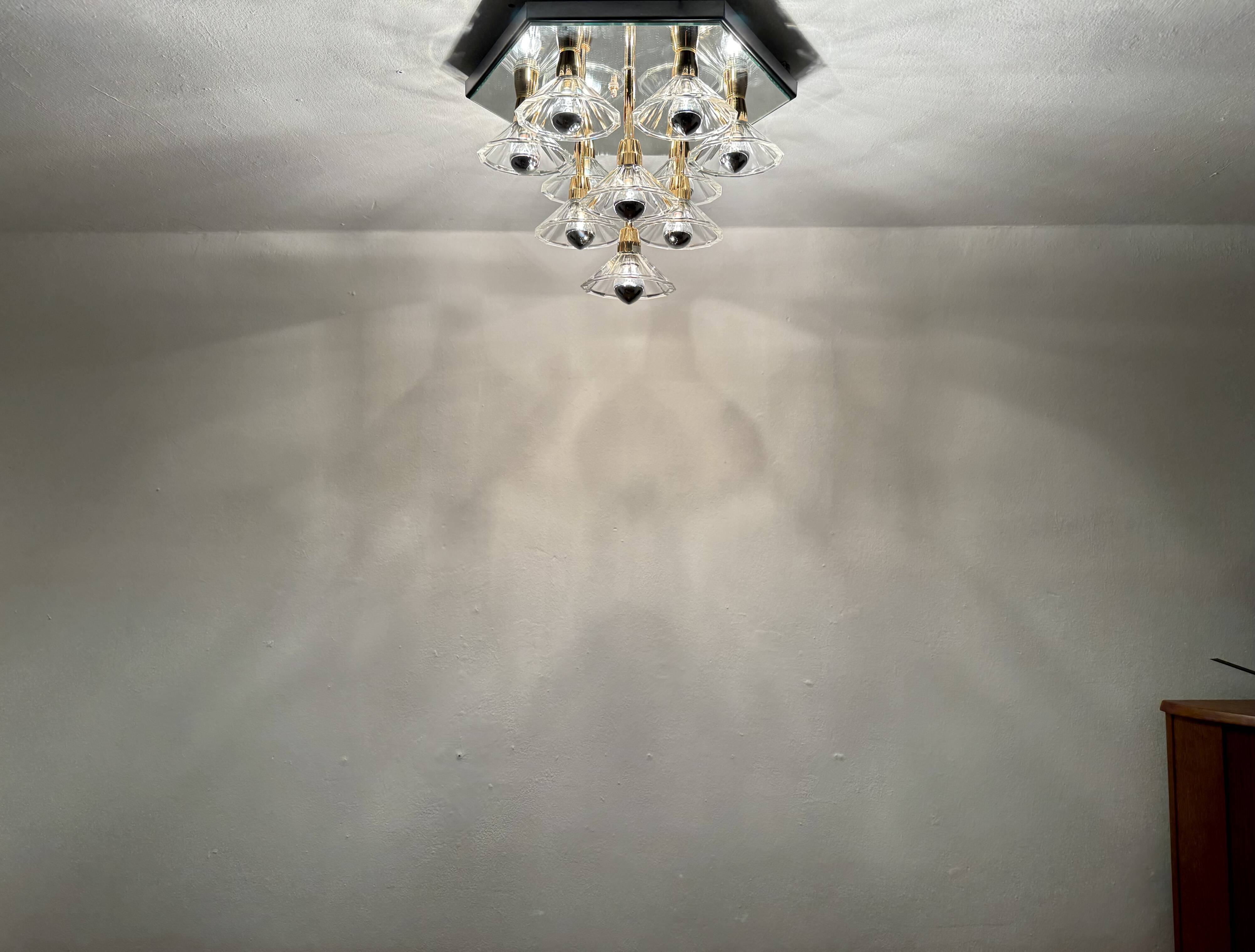 1980s Bicolor Glass Flush Chandelier by F. Fabbian