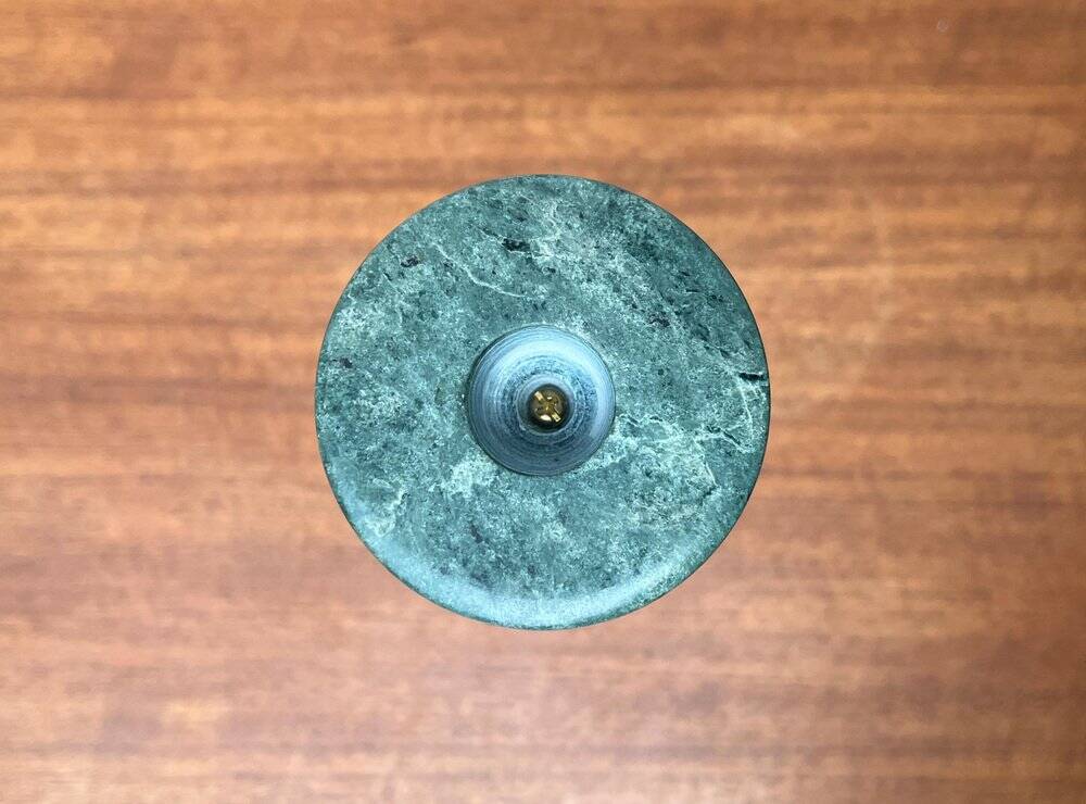 Postmodern Italian candlestick in metal and stone, 1980s.