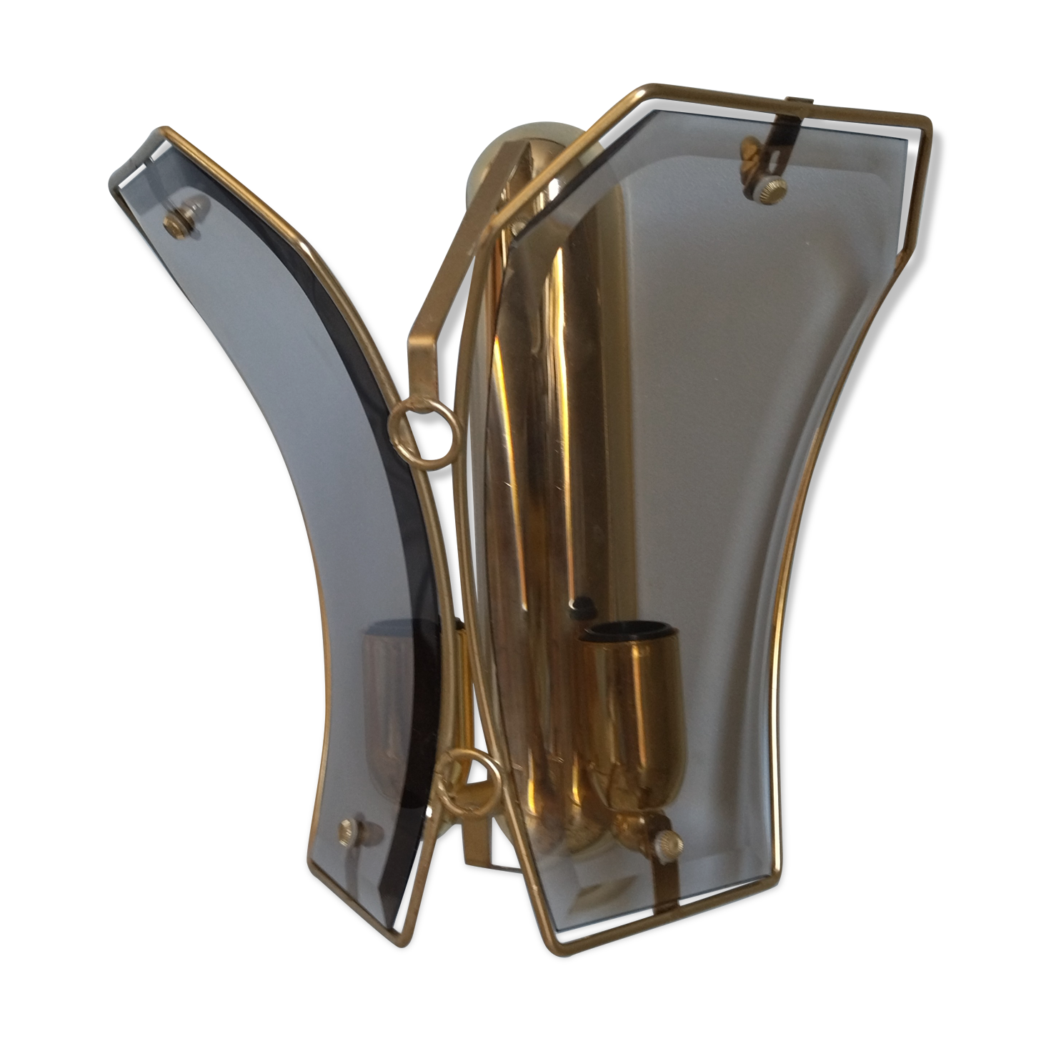 Wall lamp two fires in brass and curved glass from the 80s