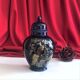 Potiche cobalt blue porcelain lid jar decorated with peacocks