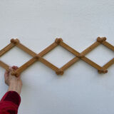 Vintage zigzag extendable coat rack in pine wood 80