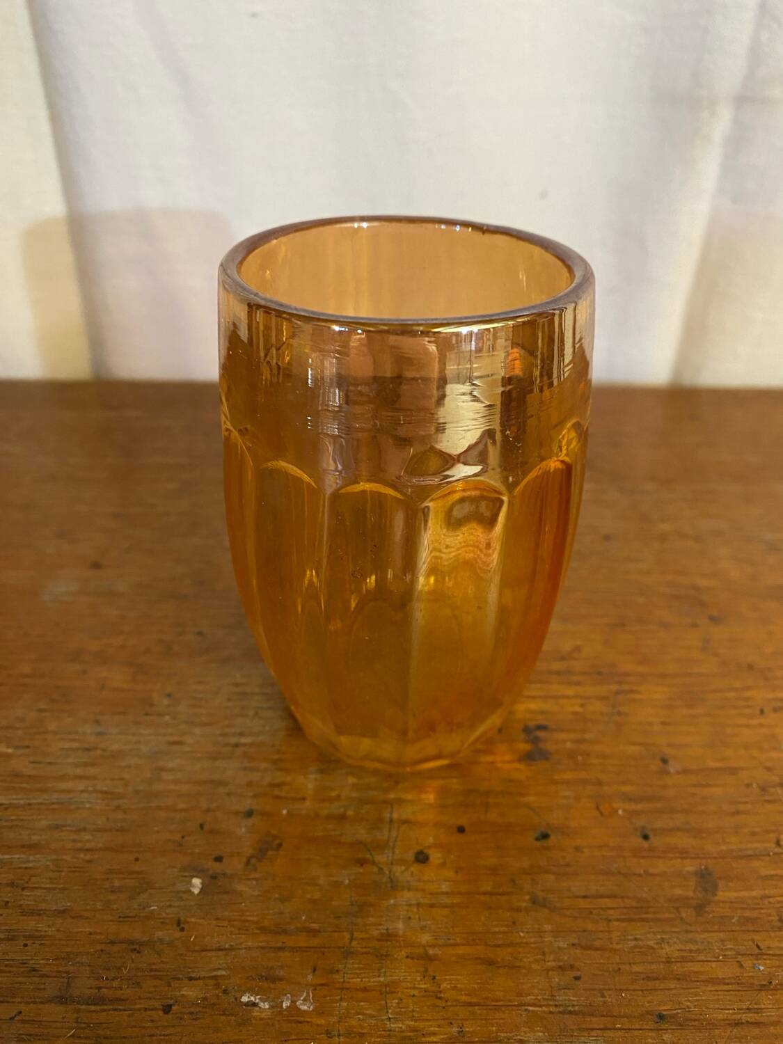 6 verres gobelets vintage en verre orange irisé