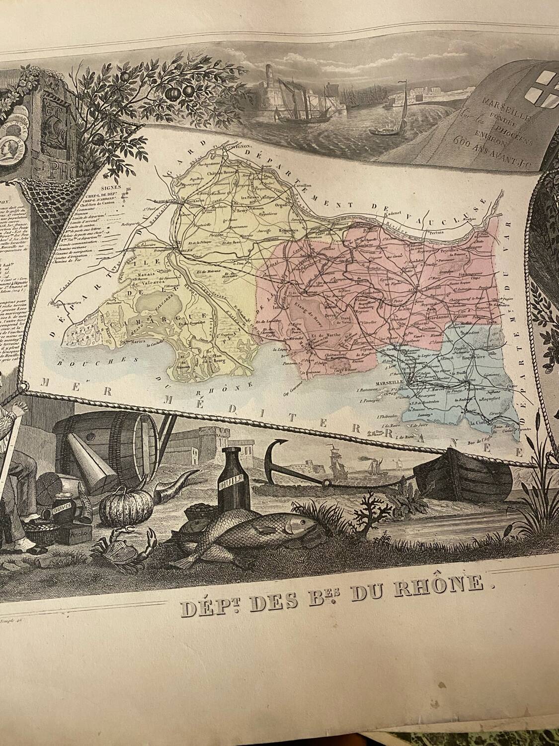 Old illustrated map of the Bouches du Rhône