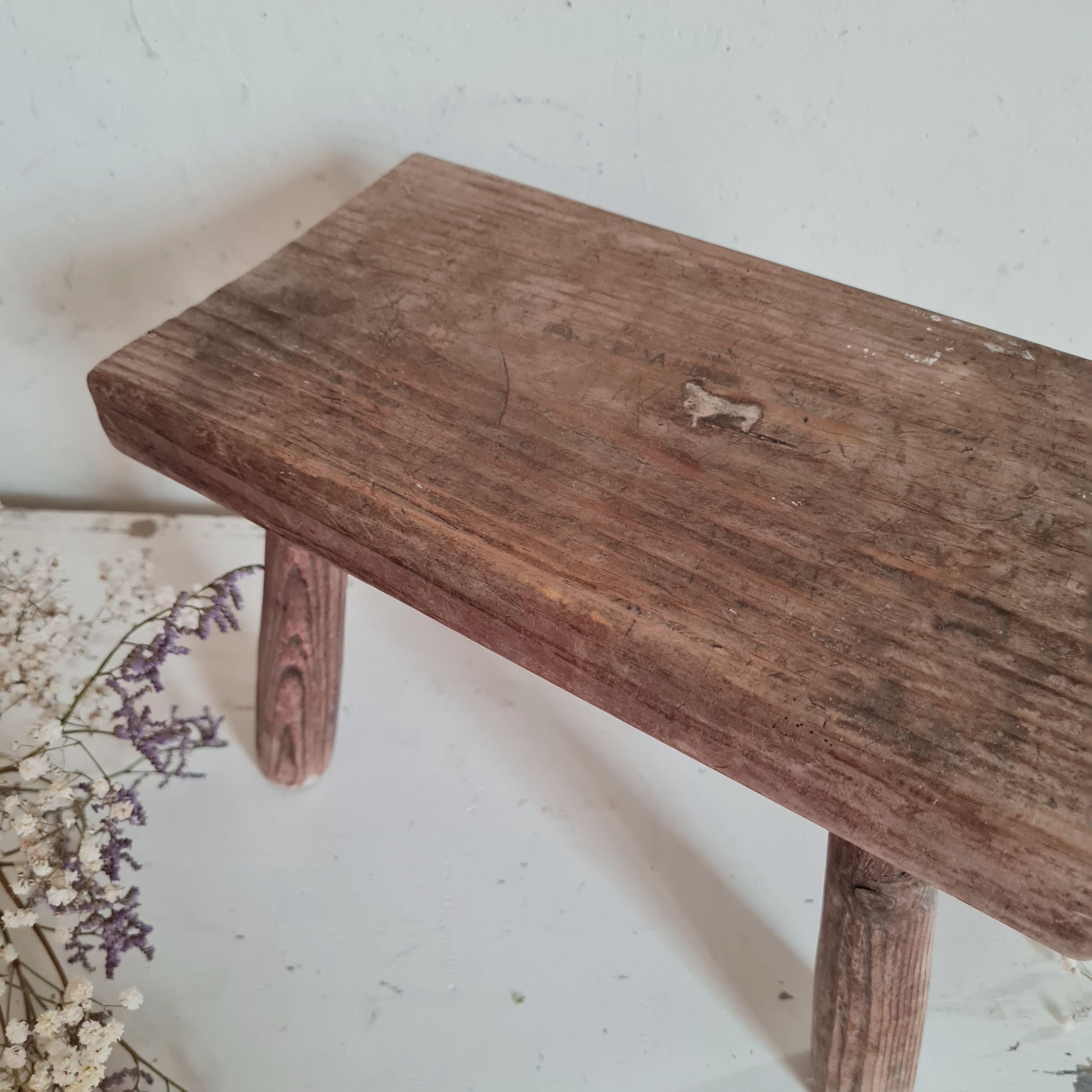Mini wooden farmhouse bench