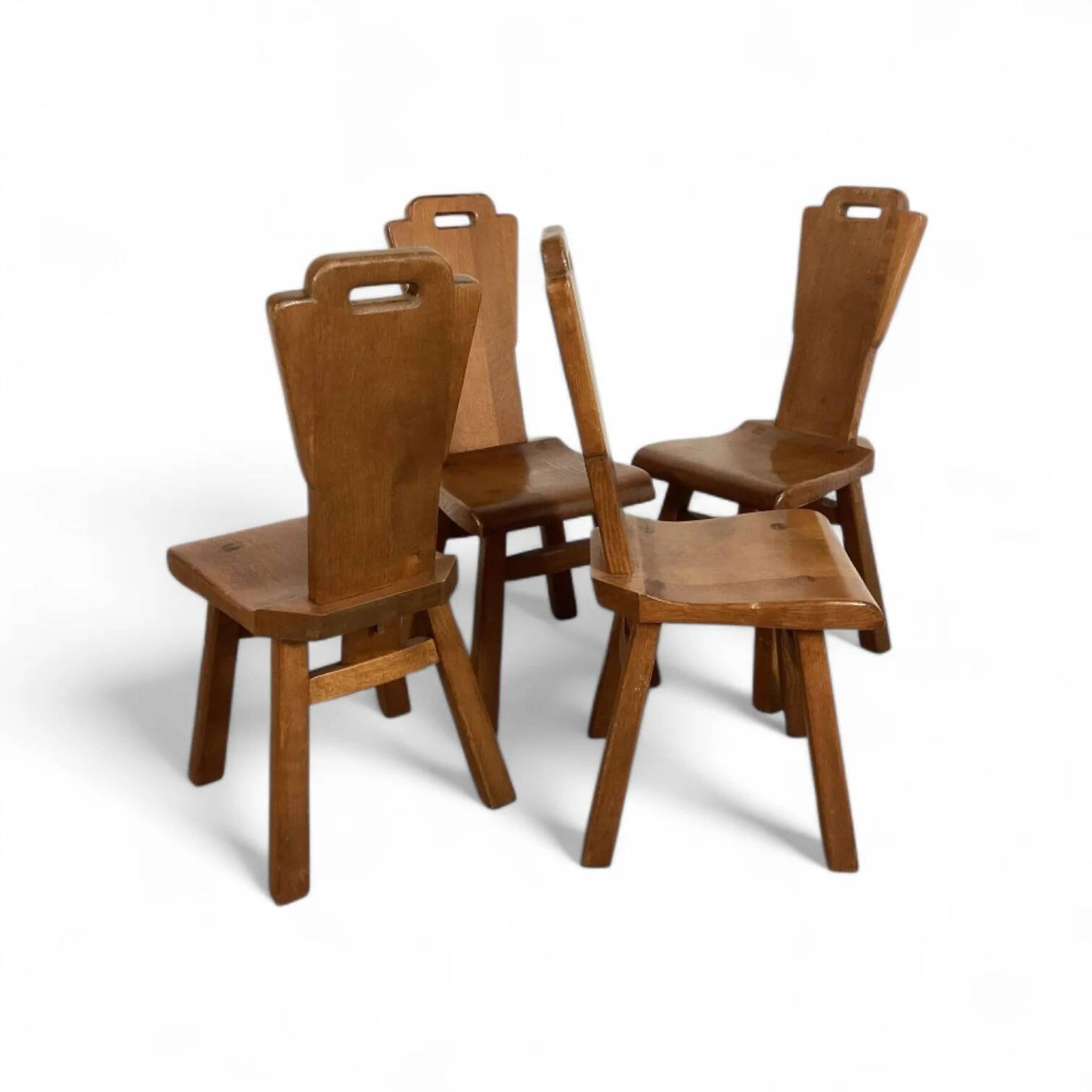 4 chaises de salle à manger brutalistes du milieu du siècle, Belgique / années 1970