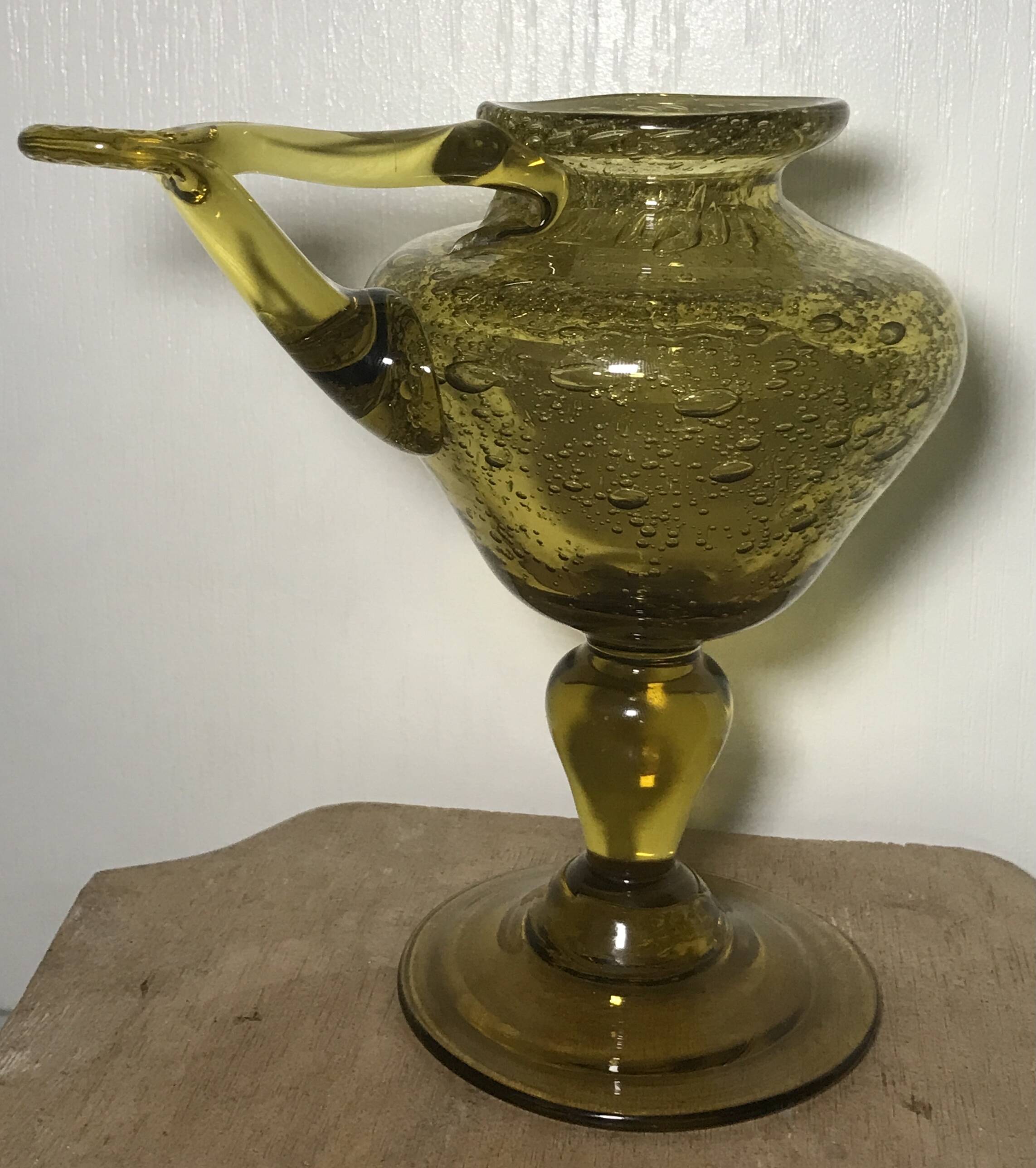 Yellow bubble hand blown glass oil lamp biot glassworks