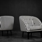 Mid-century modern Scandinavian rounded armchairs with black and white stripes, 1960s.
