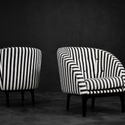 Mid-century modern Scandinavian rounded armchairs with black and white stripes, 1960s.
