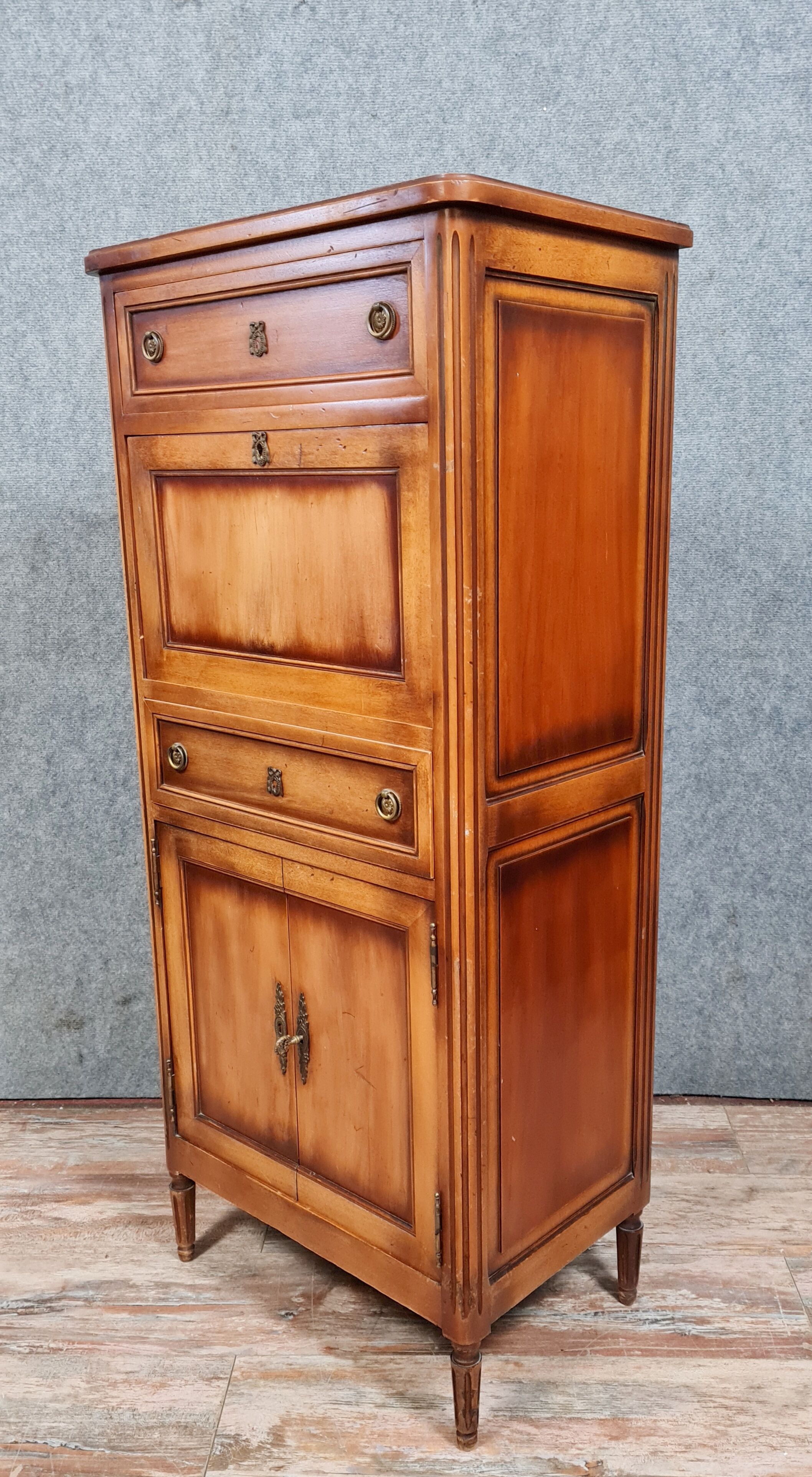 Secretary desk Louis XVI style in cherry tree circa 1950-1960