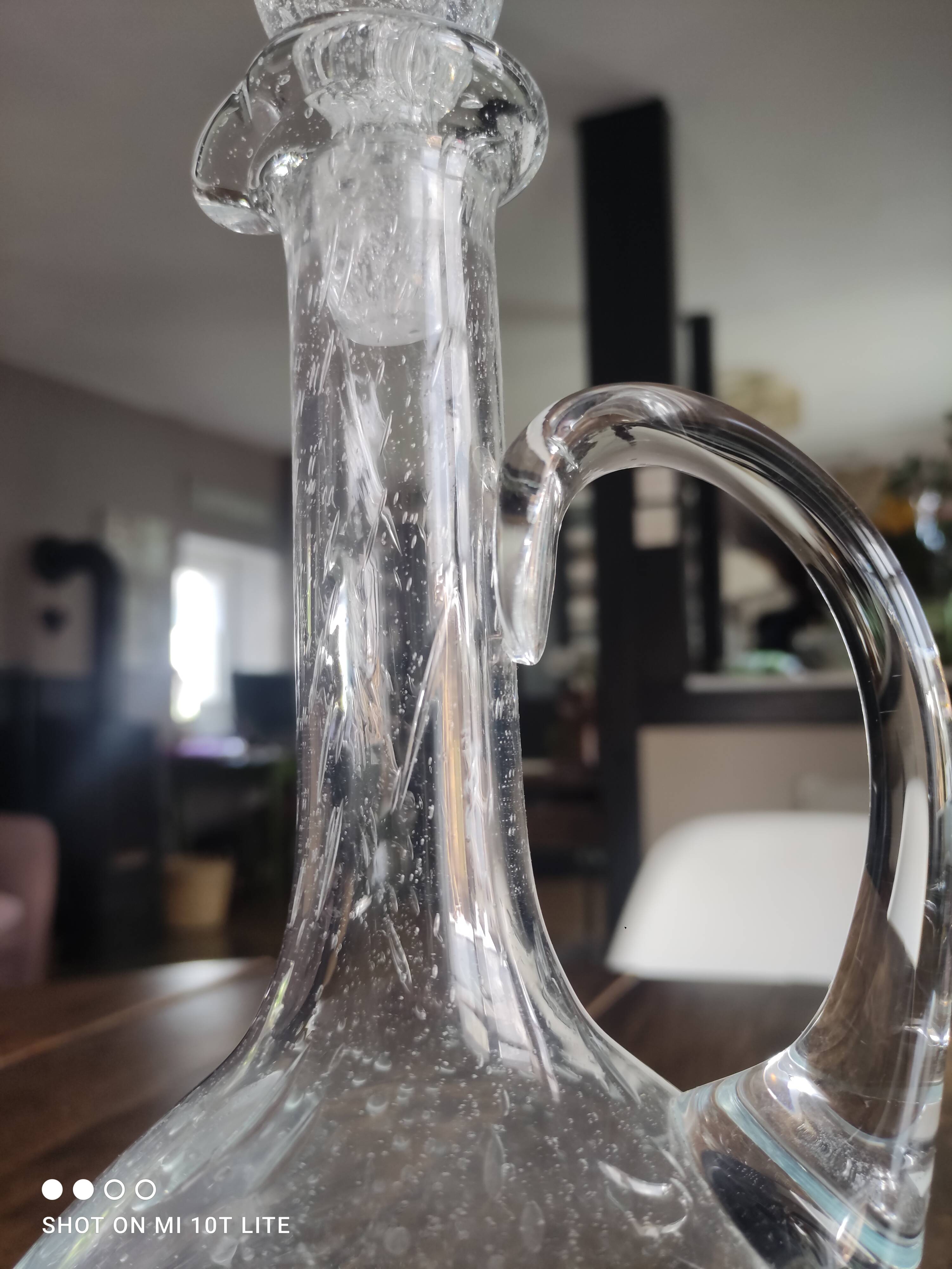 Wine carafe, vintage decanter in hand-blown Hartzviller bubbled crystal