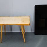 1960s Beech Coffee Table with Glass Top , Czechoslovakia