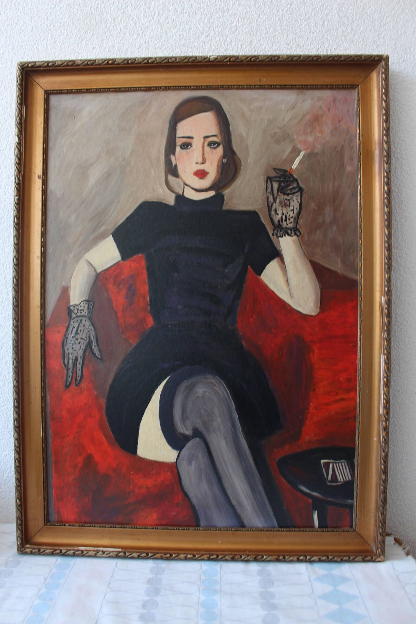 Peinture abstraite de modèle de femme figure moderne antique ancienne vintage 19