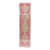 Tapis Couloir turc vintage rose géométrique noué à la main 92x356