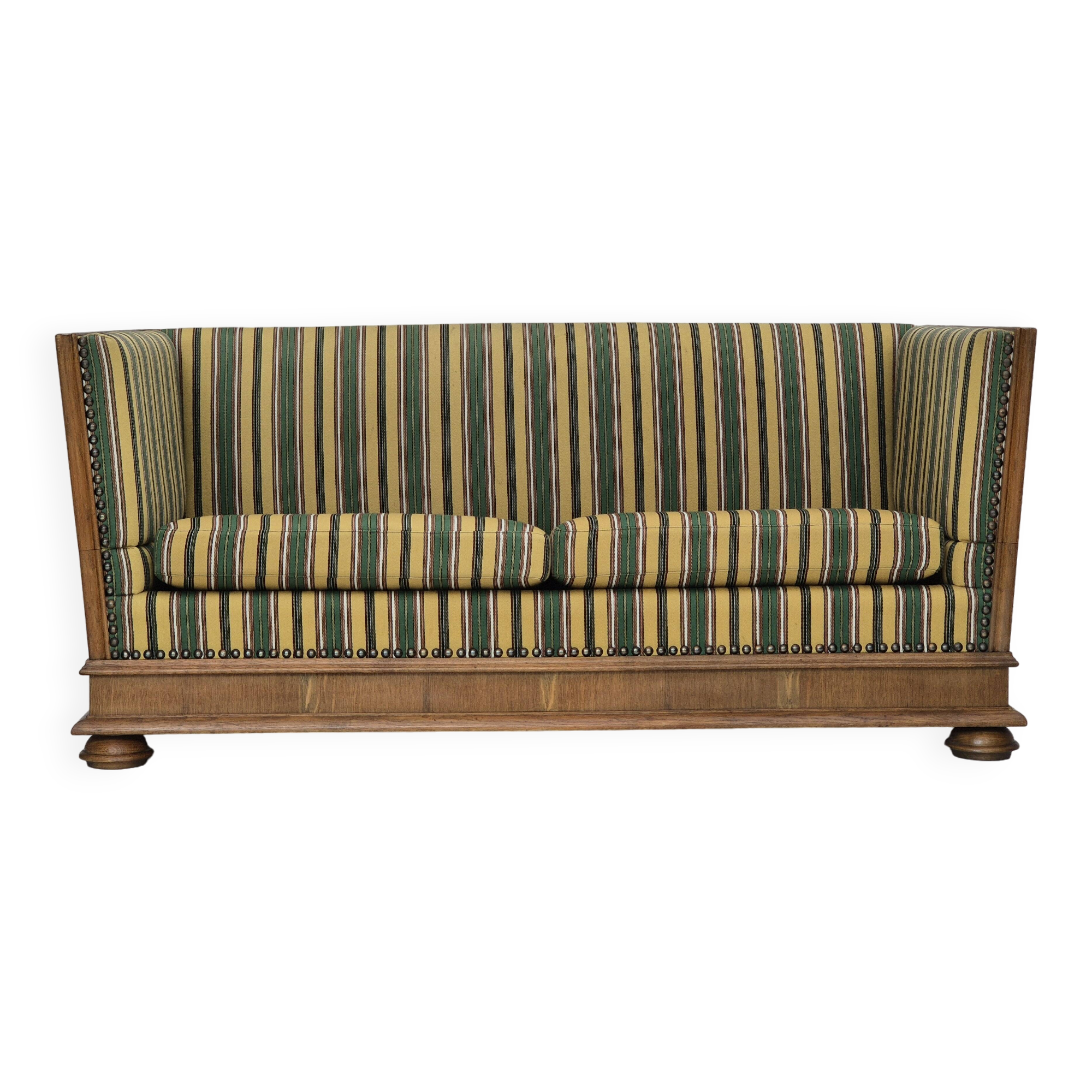 1960s, Danish drop arm sofa, furniture wool, oak wood, orginal condition.