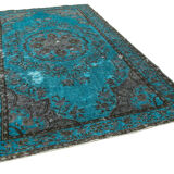 Hand-knotted distressed oriental 1970s 195 cm x 322 cm turquoise carpet