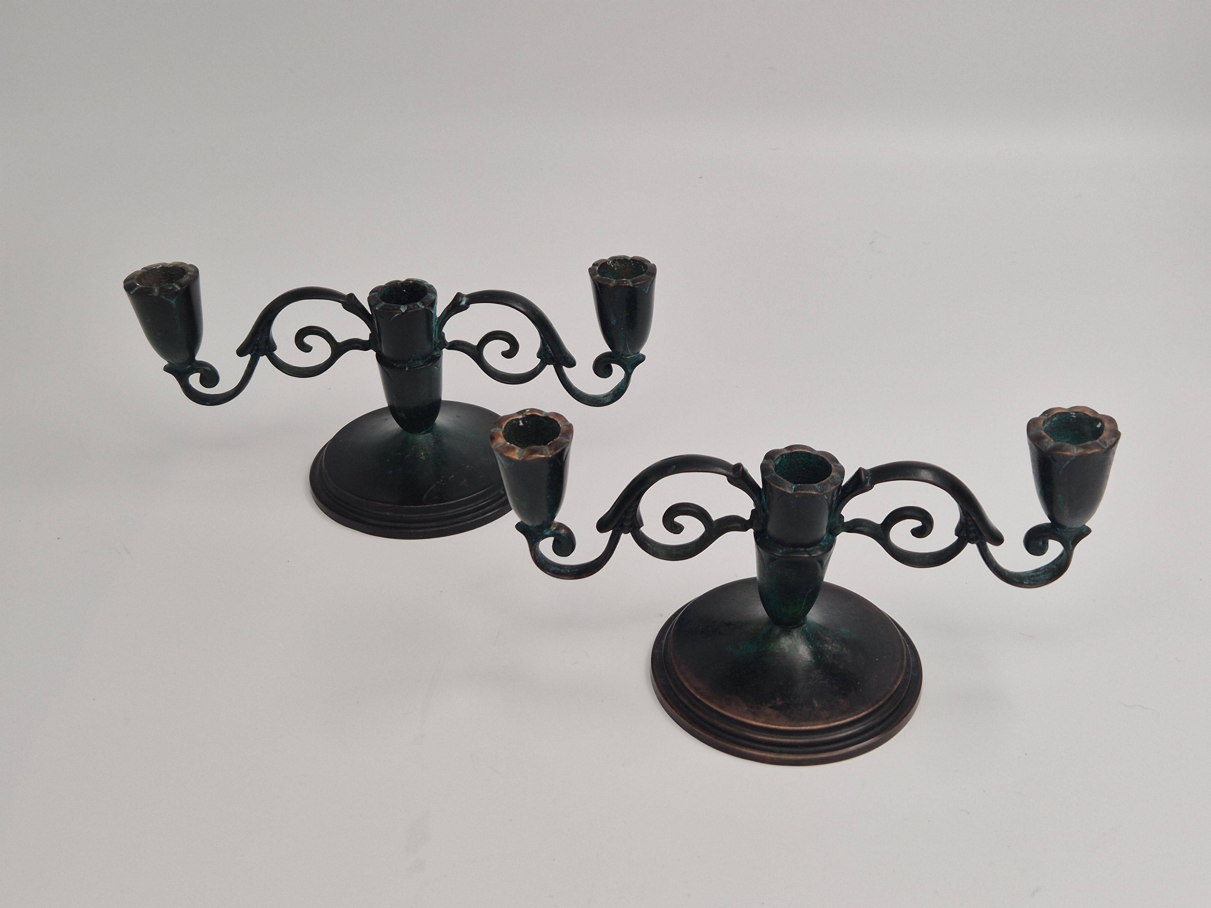 Pair of rare decorative bronze candelabra, Danish Grace 1920s/30s