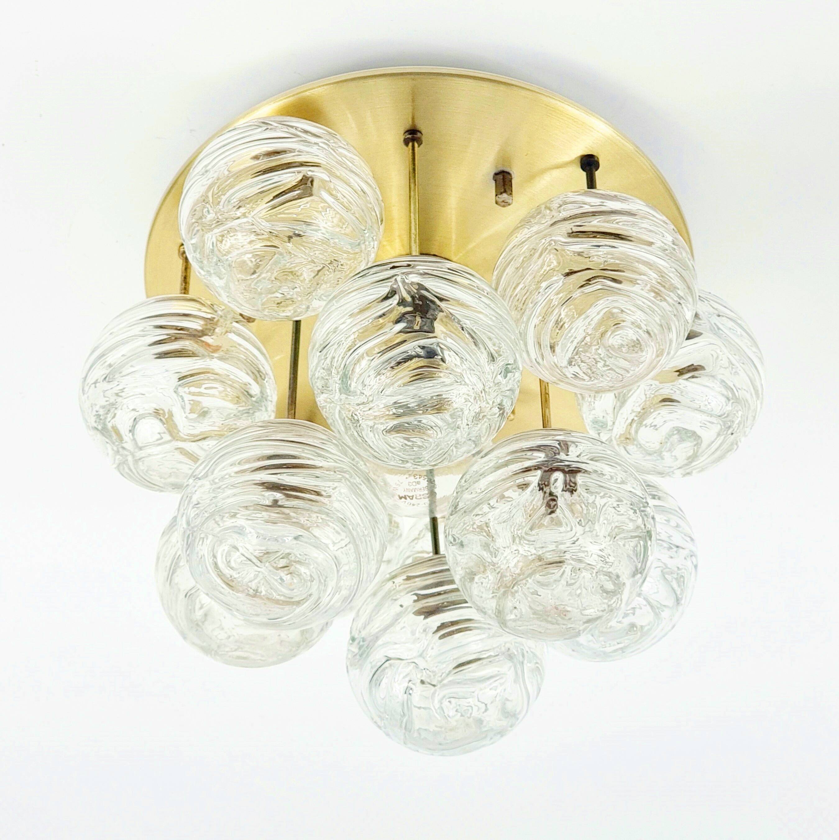 Mid-Century Sputnik Murano Glass & Brass Ceiling Light - Doria, 1960s/1970s