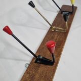 Vintage coat rack, three double tricolor hooks, 50-60s, 53 cm