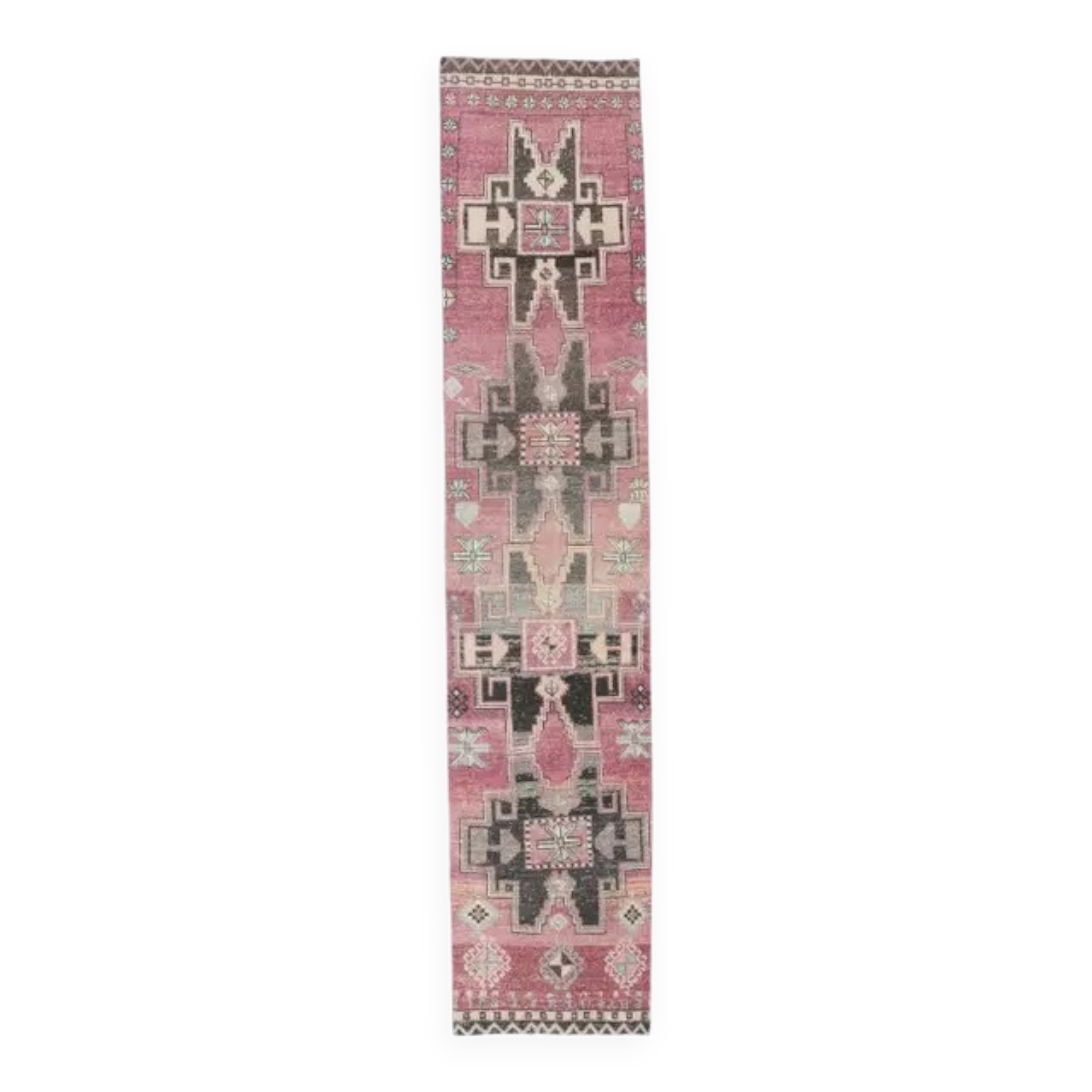 Vintage Pink Turkish Hand-Knotted Runner 75x342