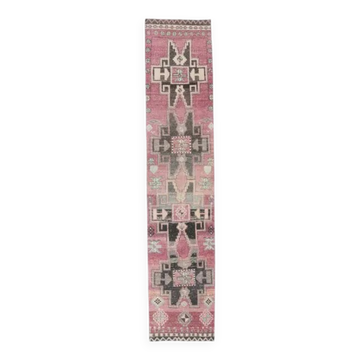 Vintage Pink Turkish Hand-Knotted Runner 75x342