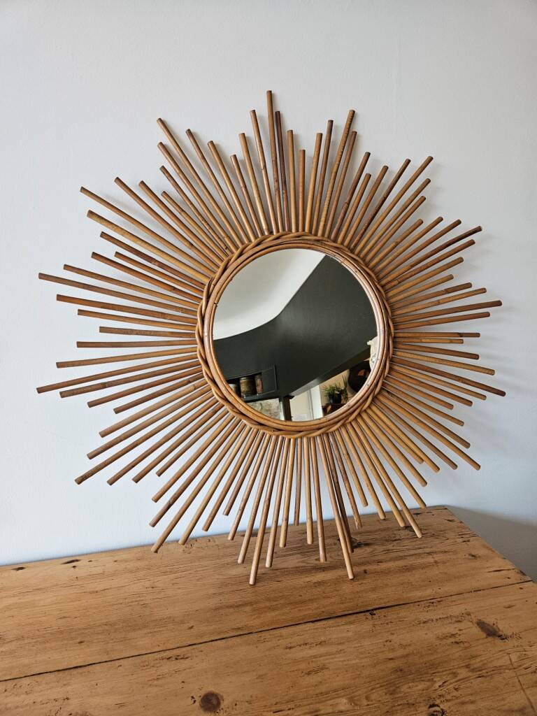 Vintage sun mirror - Rattan mirror