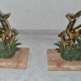 Bookends art deco bronze & marble gazelles