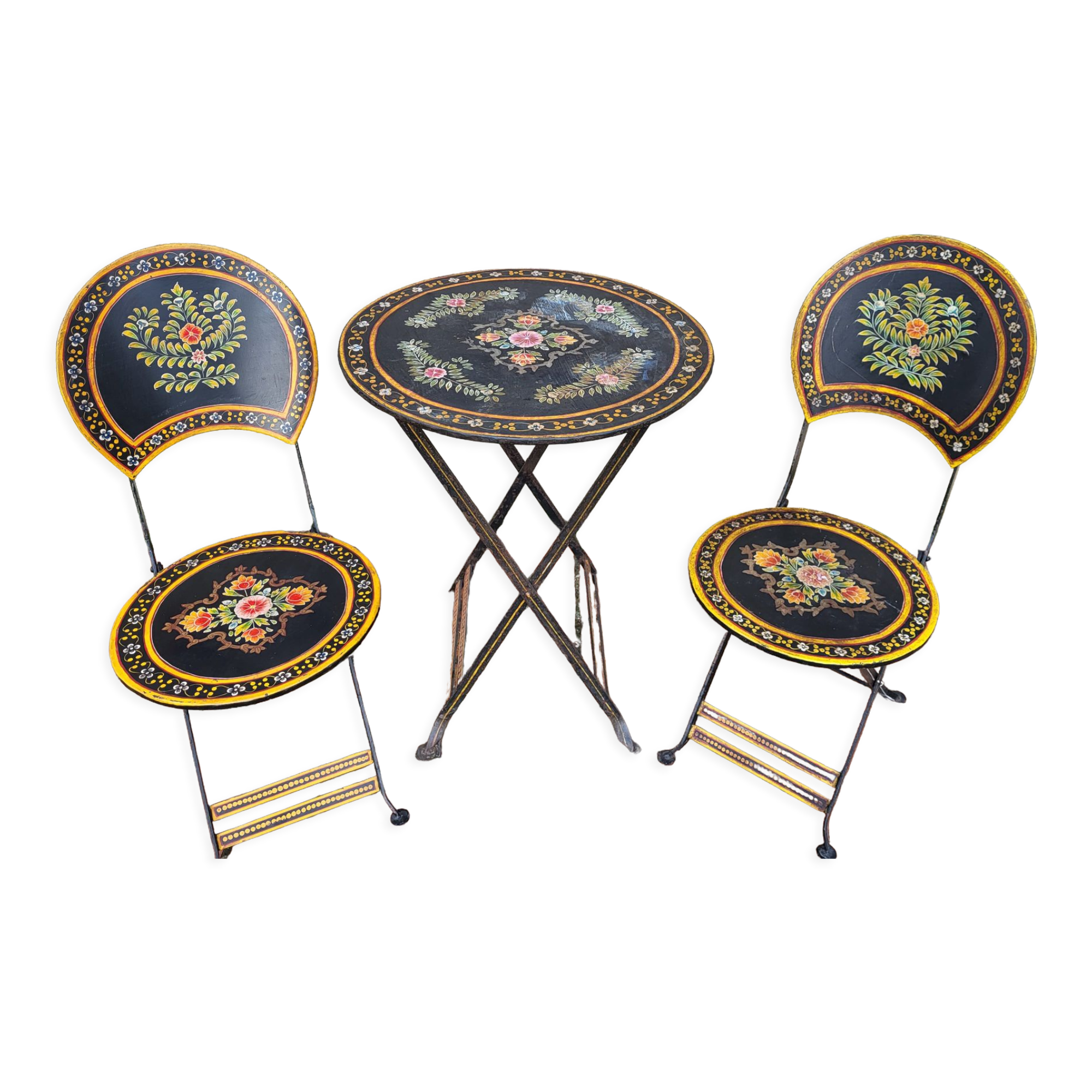 Set folding table and chairs metal Napoleon III style