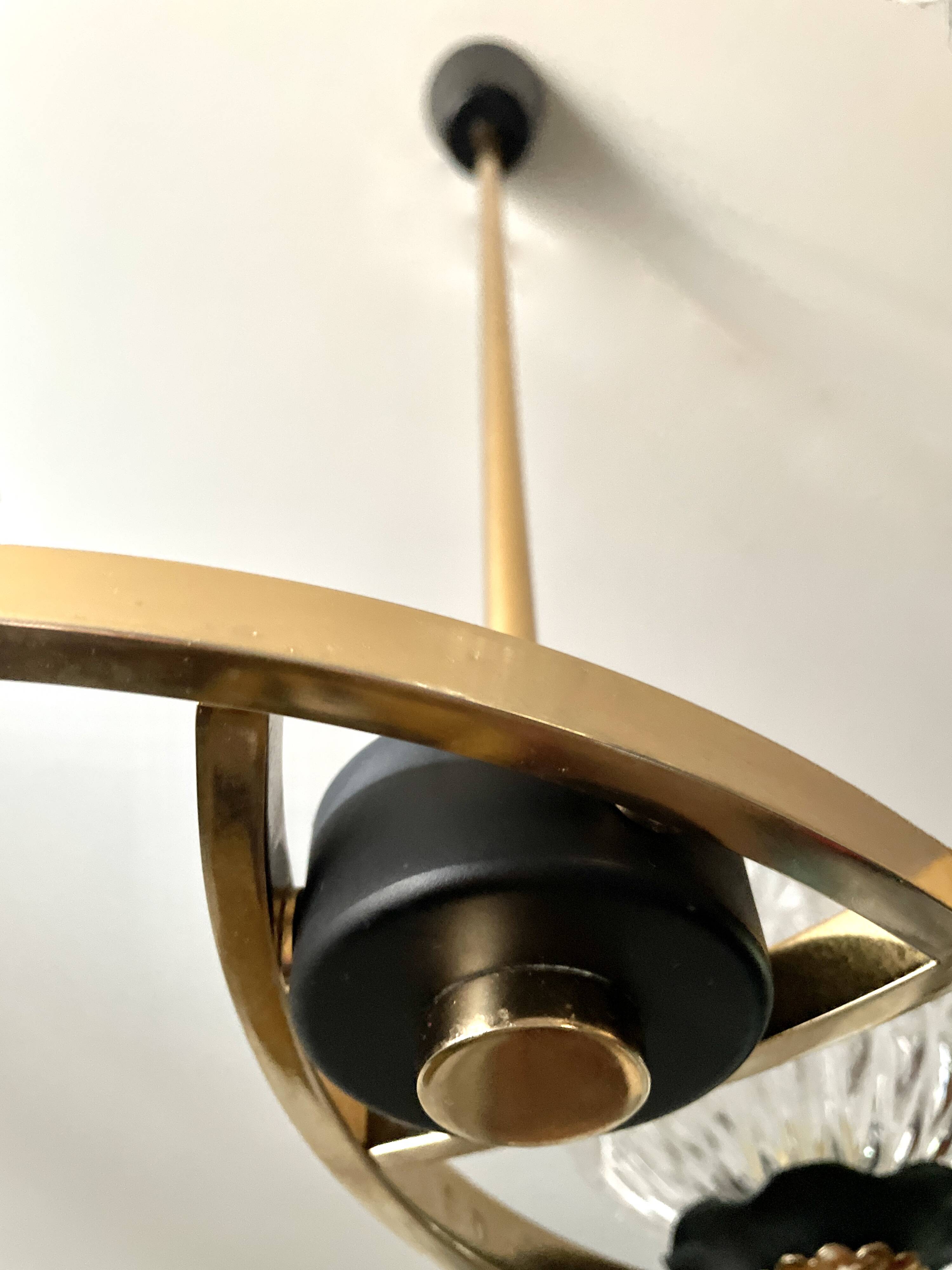 Chandelier 3 brass lights 1950