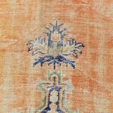 Tapis Bleu Orange 250x350 cm, Grand Tapis Vintage, Tapis Antique Turc.