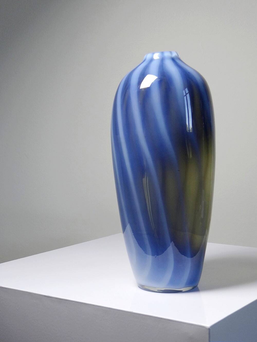 Pair of vintage smoky glass vases lined with opaline Murano bubble glass.