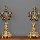 Pair of Gilt Bronze Cherub Candlesticks, Late 19th Century