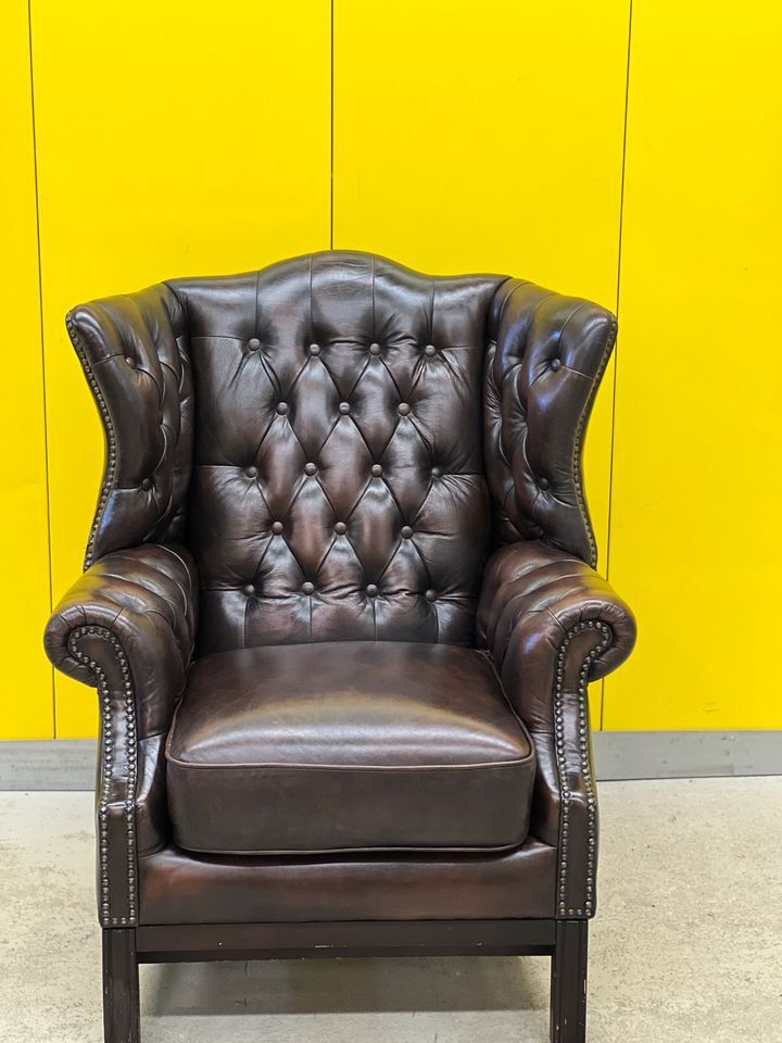 Vintage leather chesterfield wingback armchair (price is for one)
