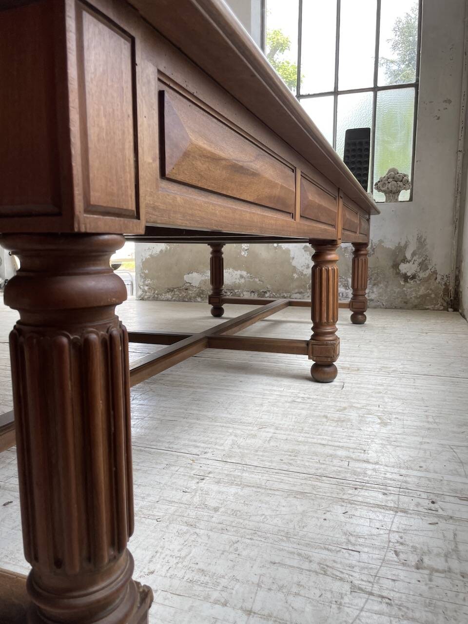 Solid walnut farmhouse castle table 1900 XXL