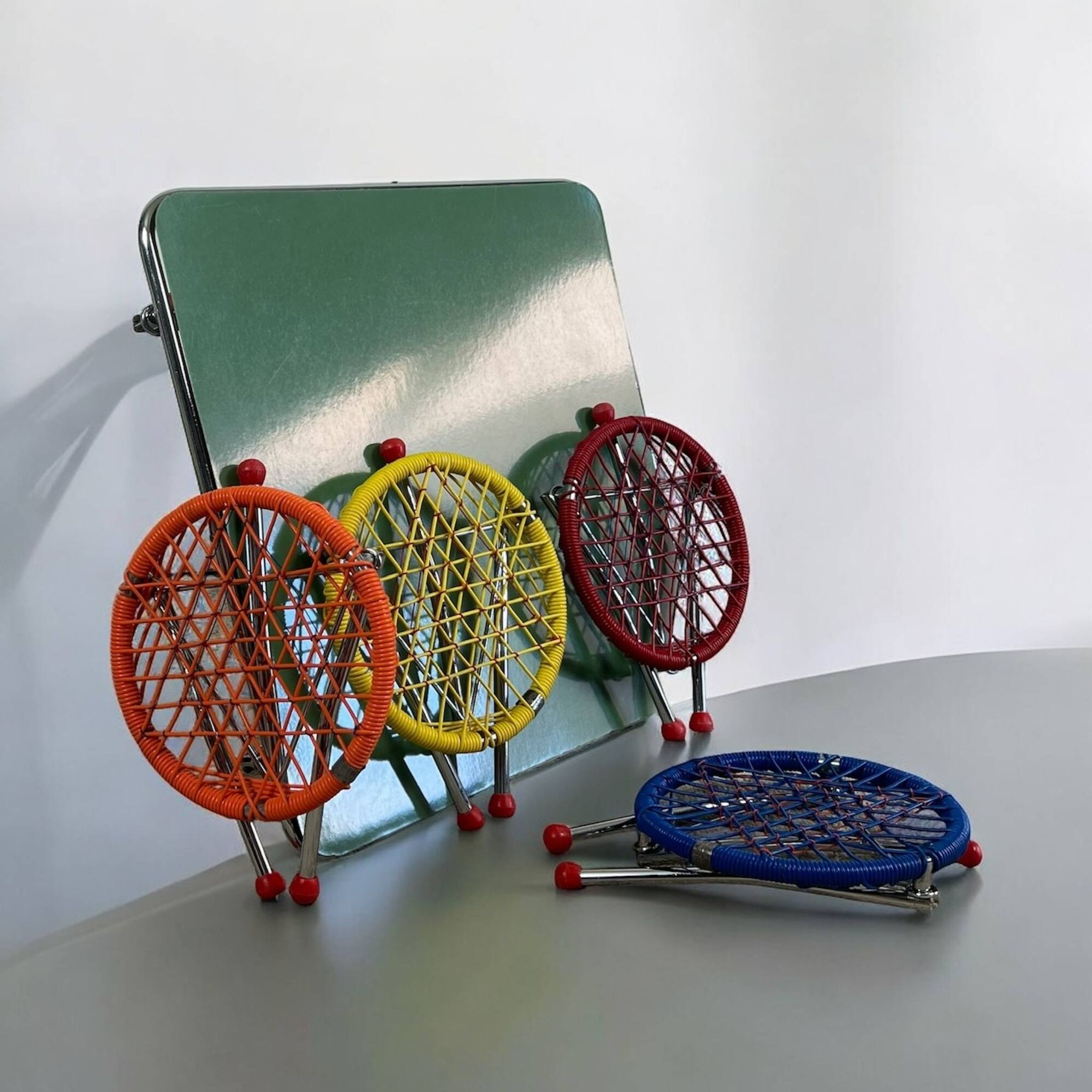 60s Kids Table with 4 Colourful Folding Chairs – Vintage Children Furniture Set