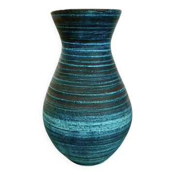 Accolay, vase bleu en céramique, collection "gauloise", années 1960